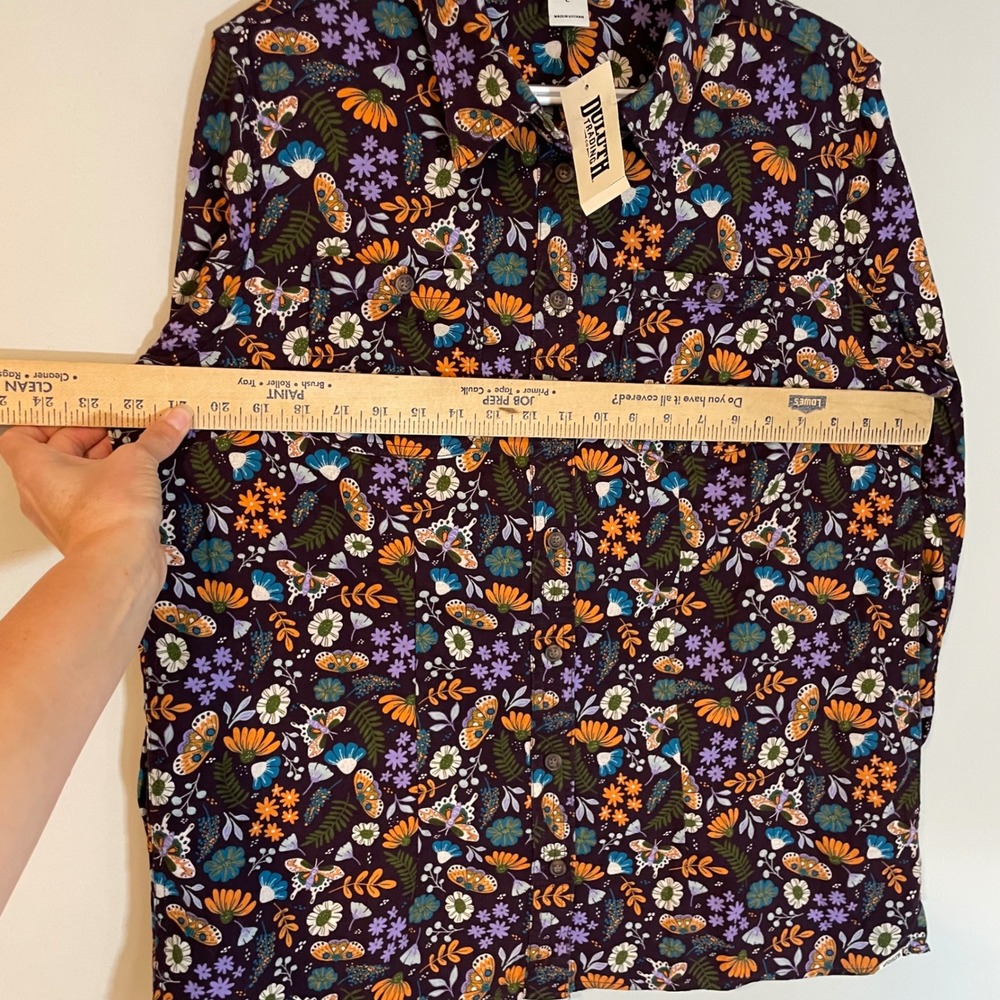 Duluth Trading Co Womens Free Swingin Flannel Shirt Floral Butterfly Purple L - Picture 5 of 8